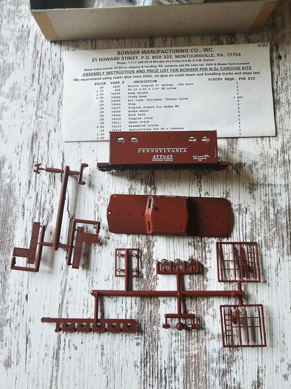 Vintage Bowser HO Scale Pennsylvania N-5c Caboose Kit 54003 New York Zone 477830